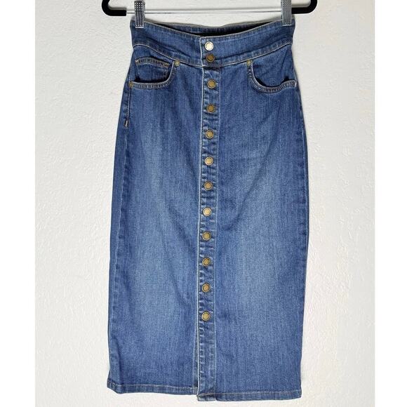 Ramy Brook Women's Karter High Waisted Denim Skirt Snap Up Front Stretch 25 XS - Picture 4 of 15